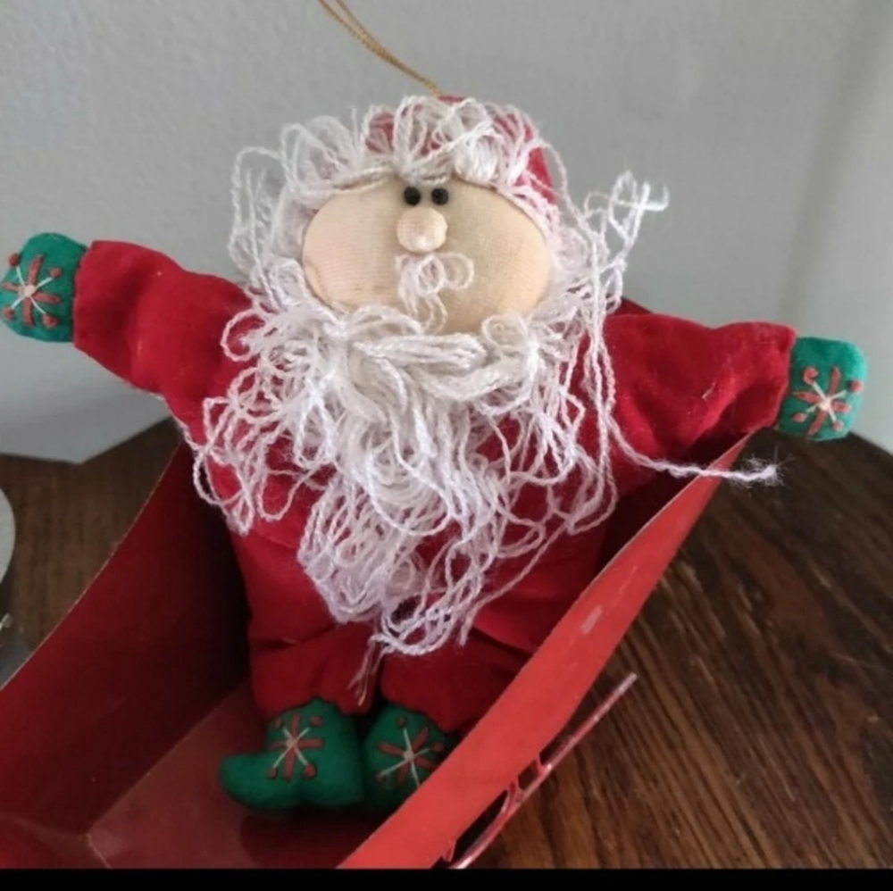 Cabbage Patch Style Santa Claus Plush Comes With Vintage Metal Sleigh